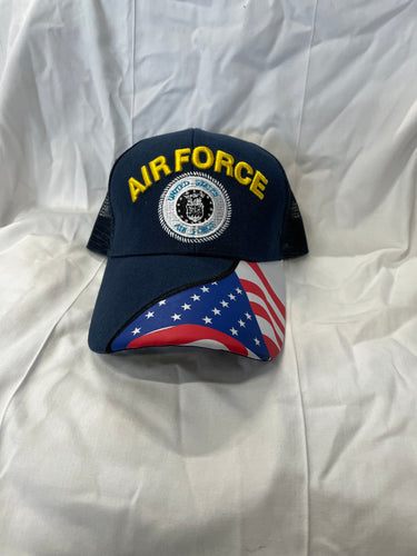 FRONT OF AIR FORCE CAP WITH FLAG ON HAT BILL