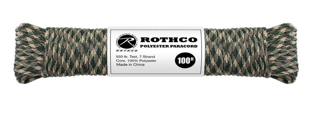 image of rothco woodland camo 100 foot para cord