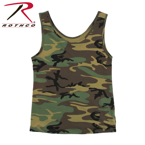 Picture of Rothco Women's Camo Stretch Tank Top.  BDU Green, Brown and Black Camo Pattern. Forward facing