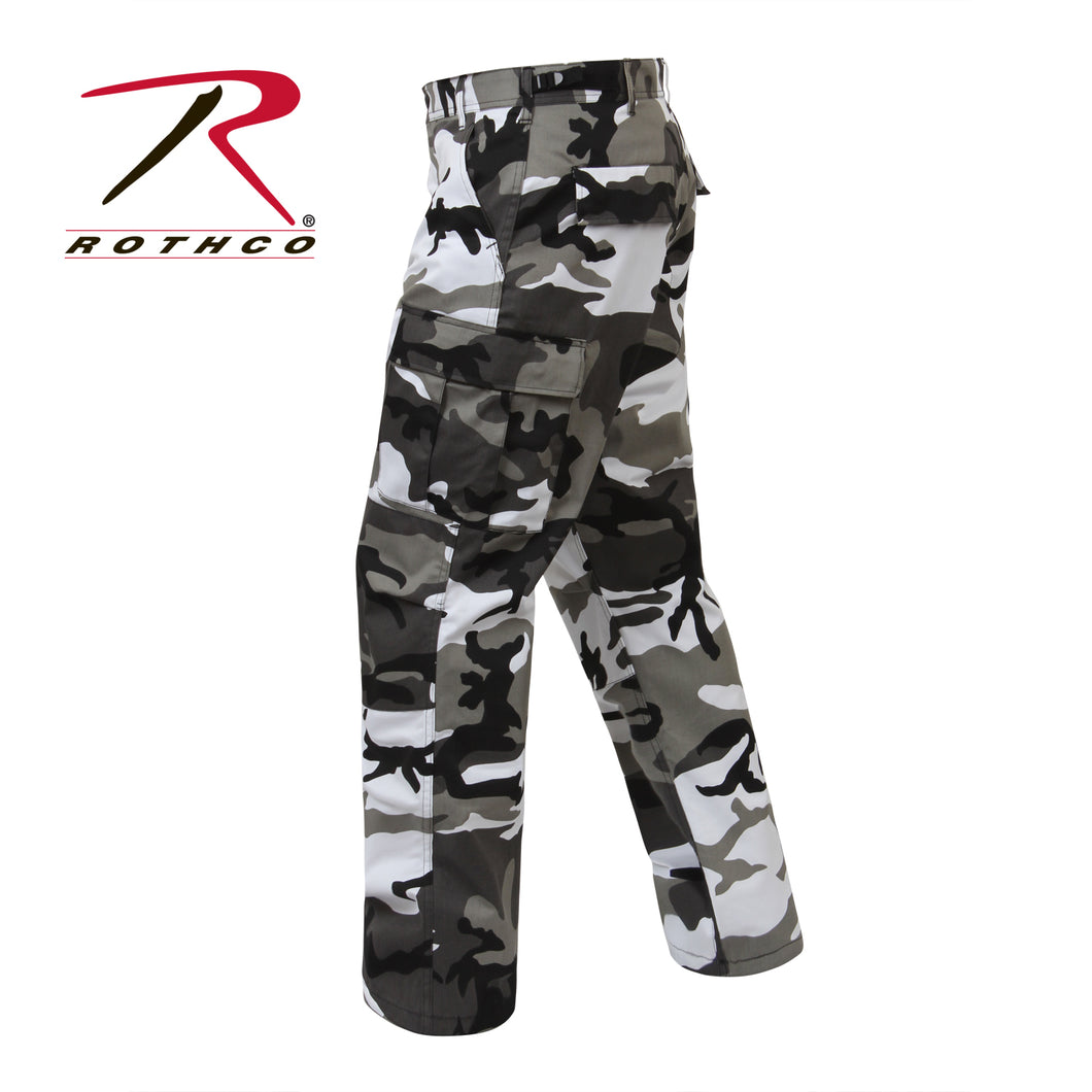 rothco military style pants in city camo pattern gray, black and white.  Left facing photo