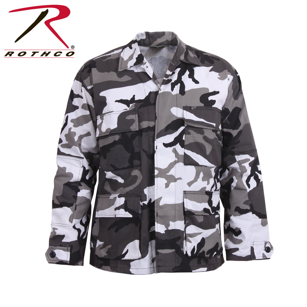black white and gray city camo pattern military style shirt front facing
