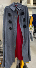 Load image into Gallery viewer, FRONT VIEW OF GRAY MILITARY CAPE OPEN SHOWING RED INTERIOR
