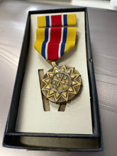Load image into Gallery viewer, FRONT OF NATIONAL GUARD MEDAL IN BOX WITH RIBBON
