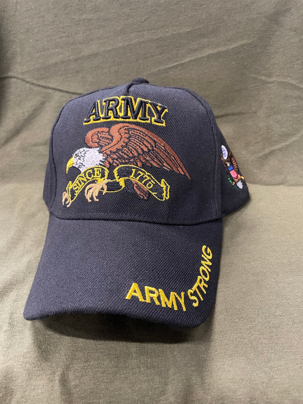 FRONT VIEW OF BLACK ARMY STRONG HAT