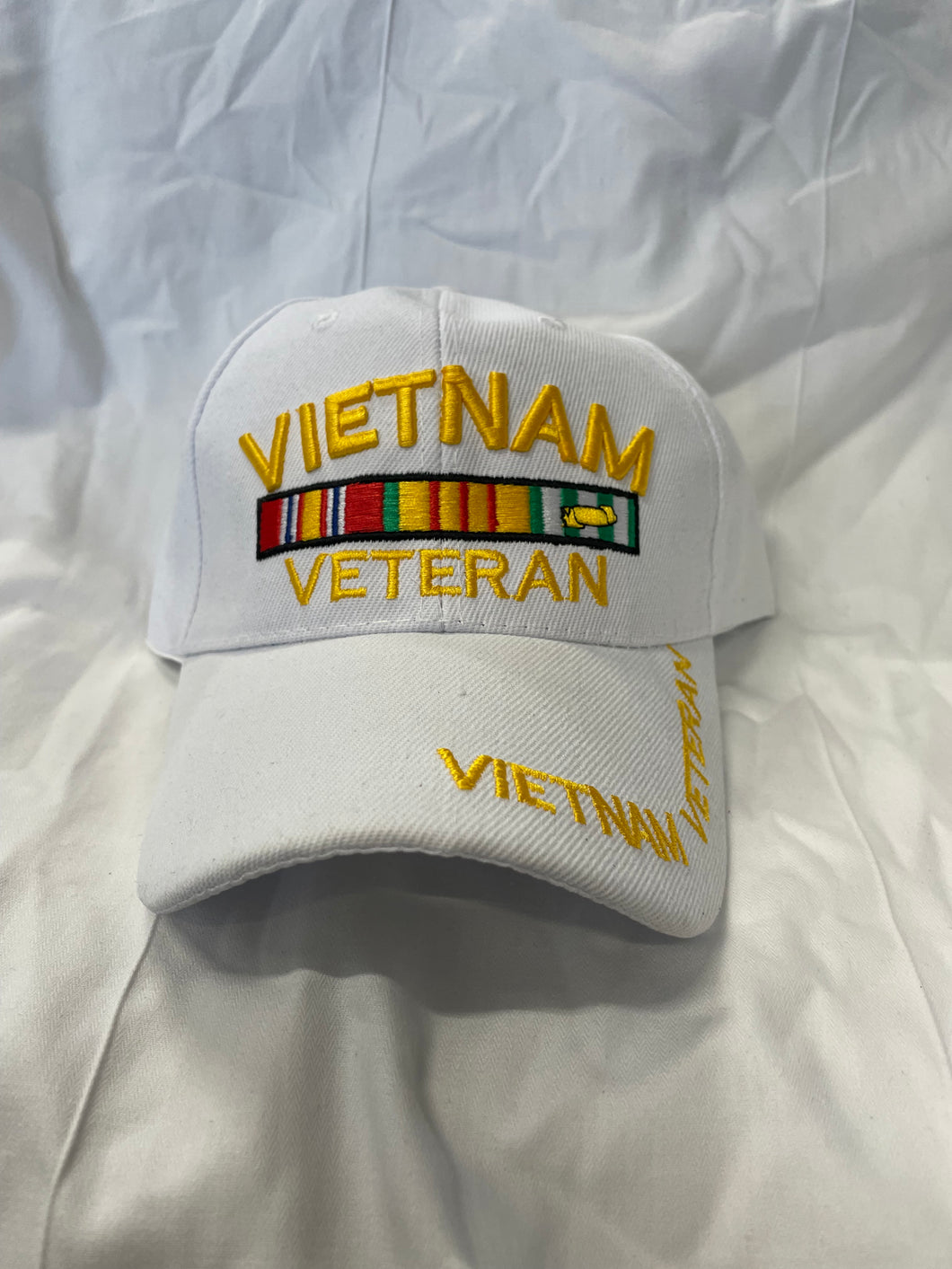 FRONT VIEW OF WHITE VIETNAM VETERAN HAT