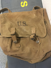 Load image into Gallery viewer, Original 1942 WW2  Vintage 1936 Pattern Musette Backpack /Bag ~Some Wear/Straps and Buckles Intact
