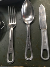 Load image into Gallery viewer, Vintage 1944 WWII U.S Military Mess Kit Complete with 1 Fork, 1 Spoon &amp; 1 Knife
