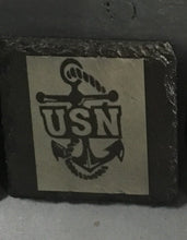 Load image into Gallery viewer, USN rope and anchor slate coaster on light background
