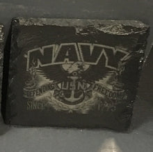 Load image into Gallery viewer, Navy anchor and eagle &quot;defending Freedom since 1775&quot; slate coaster

