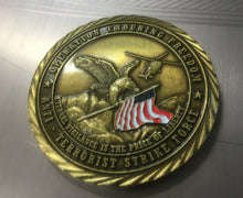 Load image into Gallery viewer, front view of operation enduring freedom challenge coin.  eagle, helicopter and american flag
