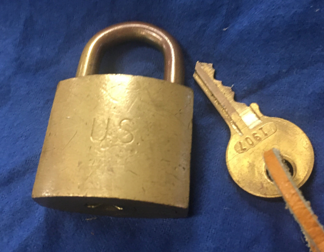 vintage military padlock and key front view